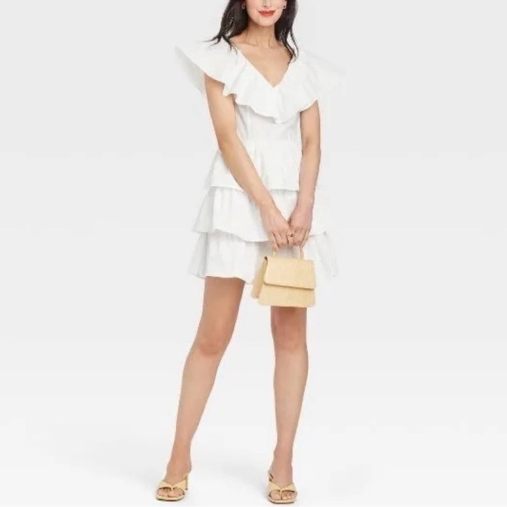NWT a new day Ruffle Tiered Sundress, White, Size Large